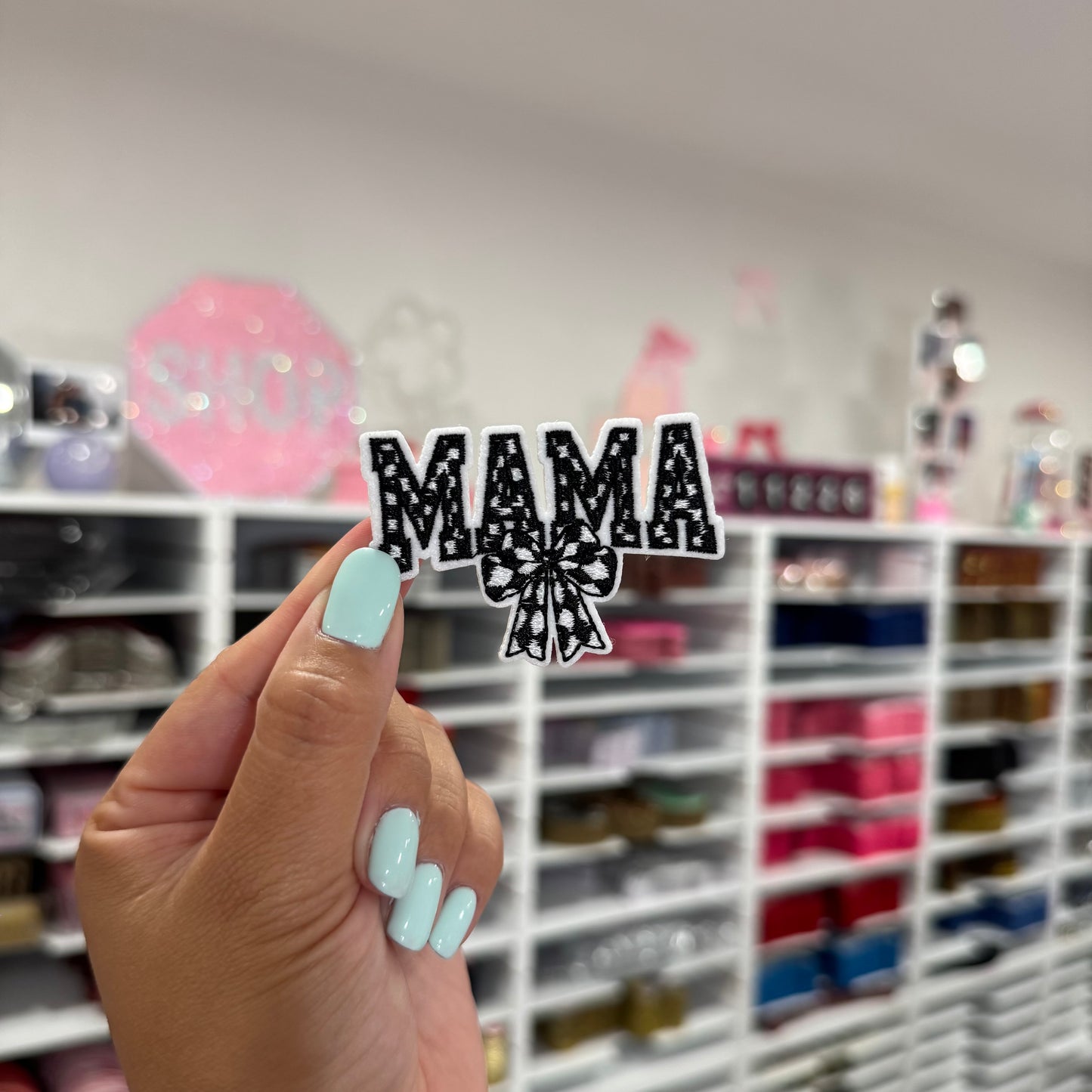 Black & White Checkered Bow Mama - Embroidered Patch
