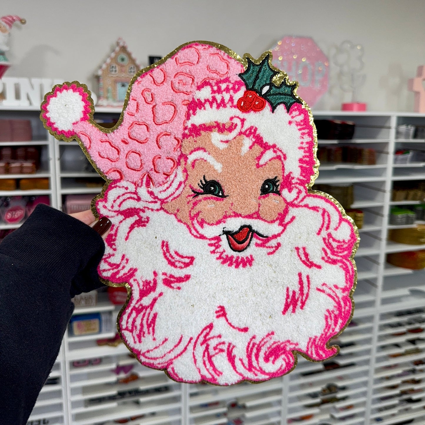 Pretty In Pink Santa - Chenille Patch