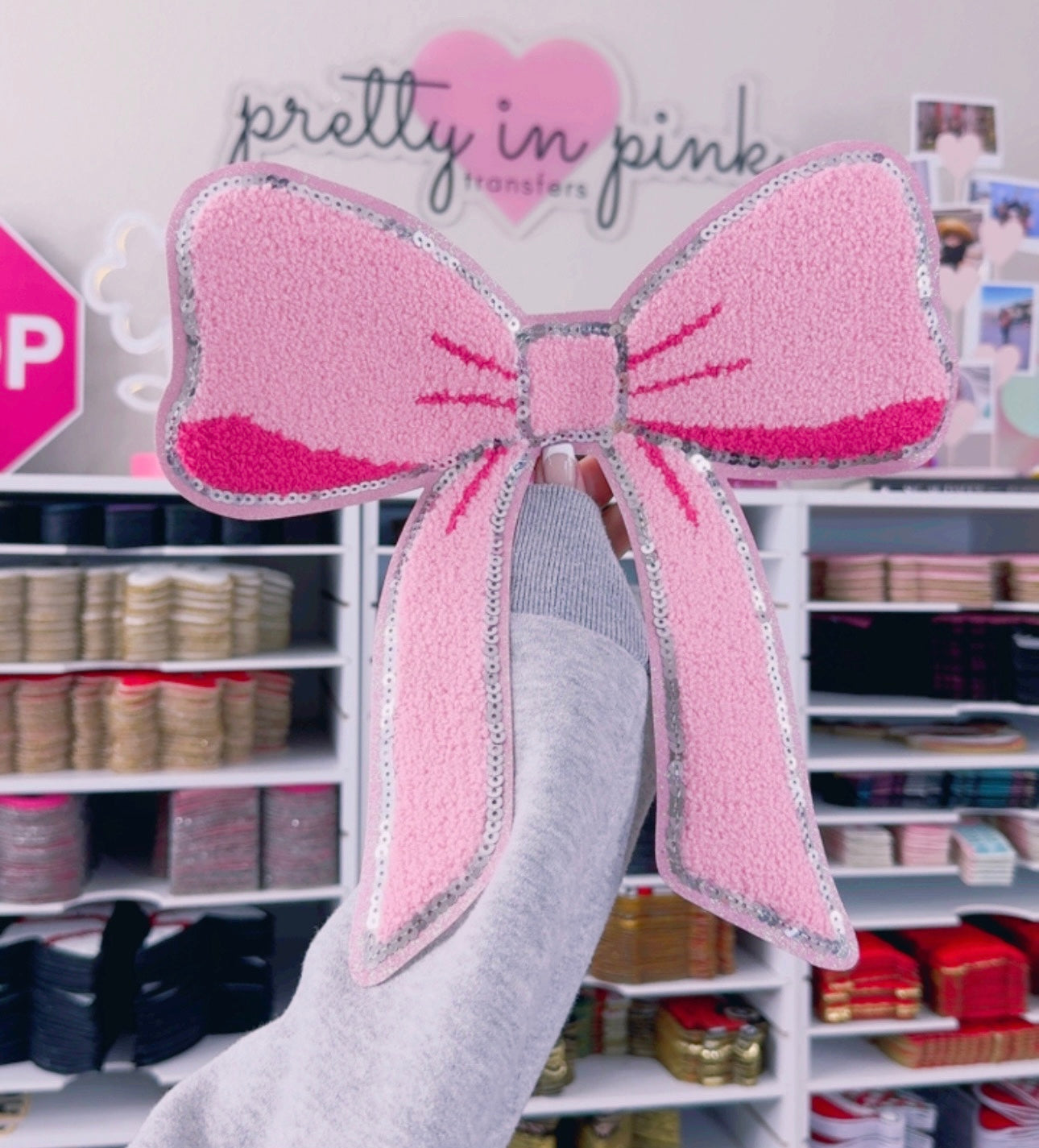 Pretty In Pink Bow - Chenille + Sequin Patch