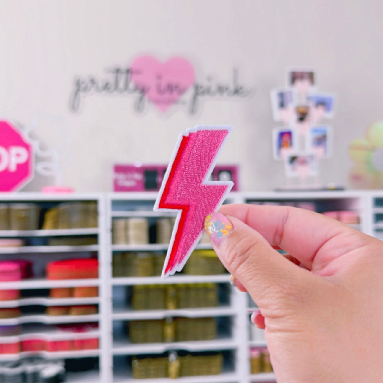 Pink & Red Lightning Bolt - Embroidered Patch