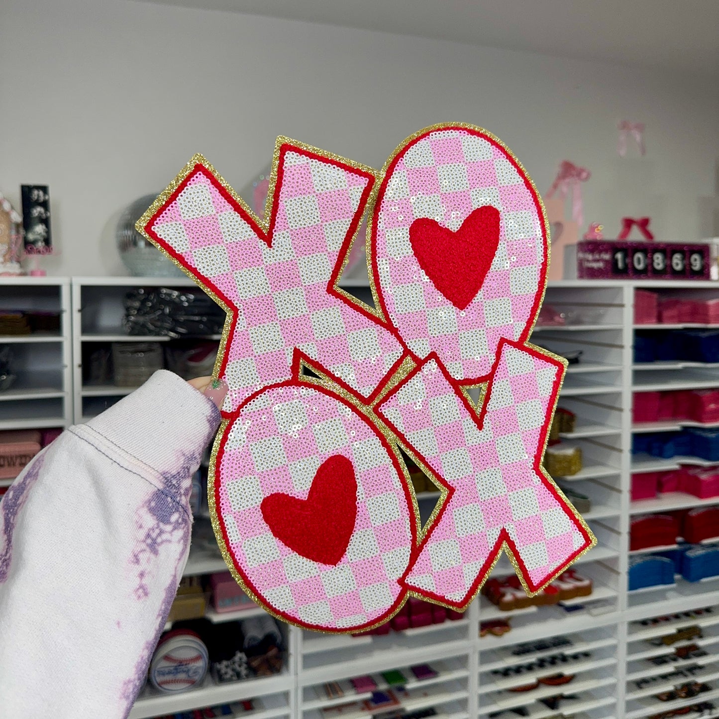 Stacked & Checkered XOXO - Sequin Patch