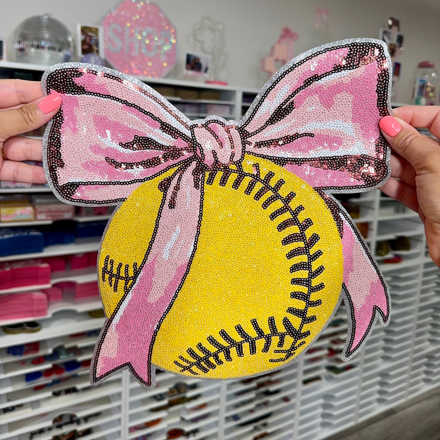 Softball Bow - Sequin Patch