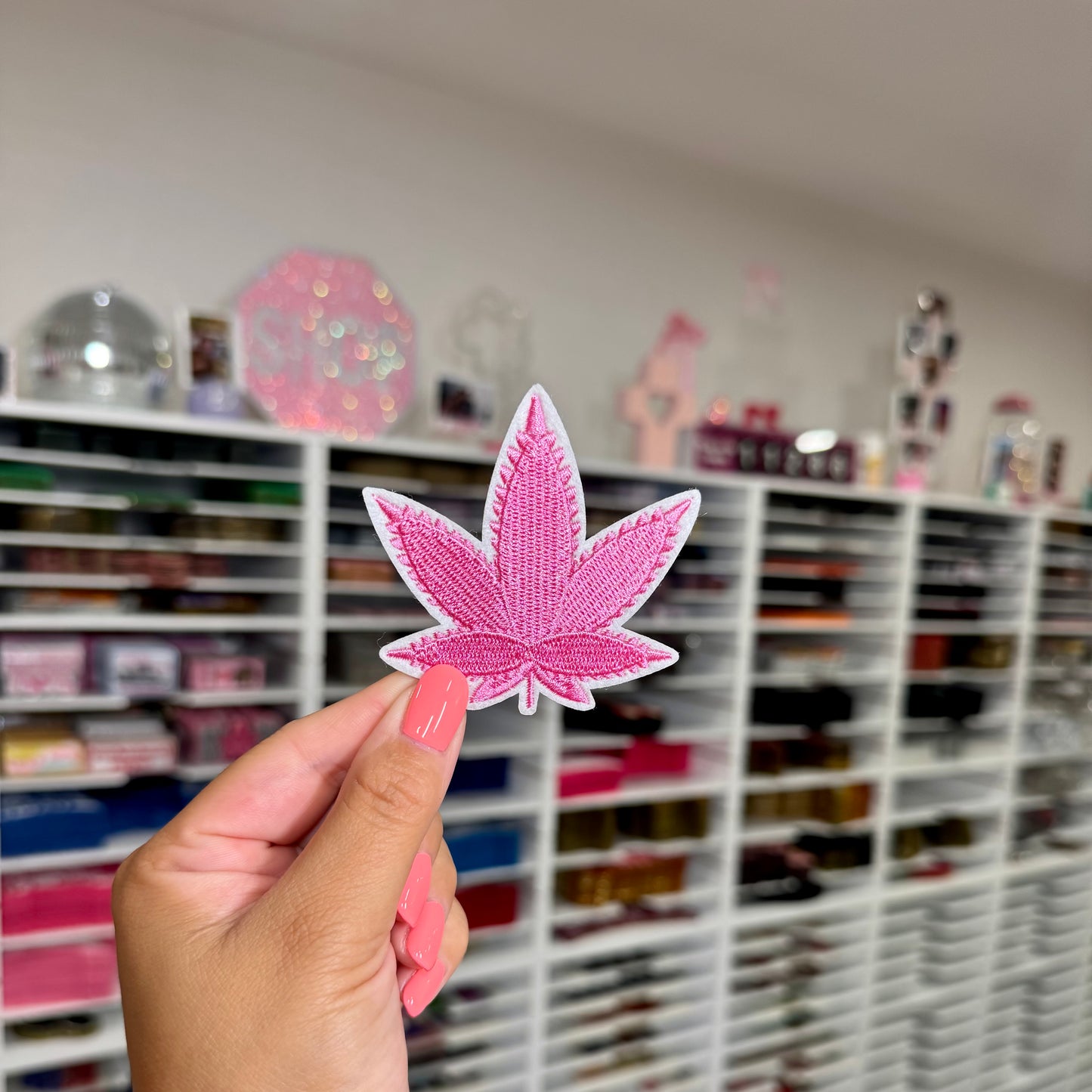 Pink Leaf - Embroidered Patch