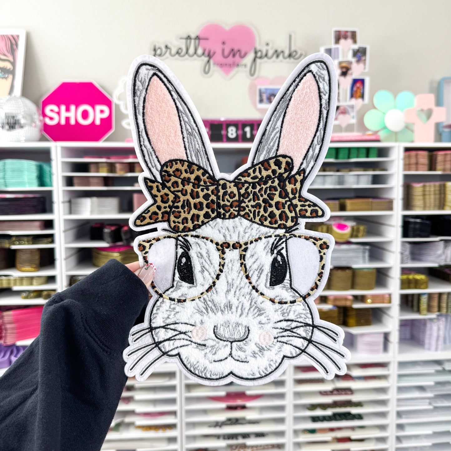 Cheetah Bow Bunny - Chenille Patch