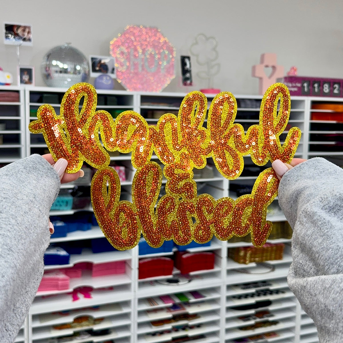 Thankful & Blessed - Sequin Patch