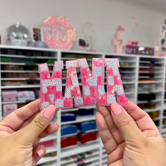 Pink Checkered Mama - Sequin Patch