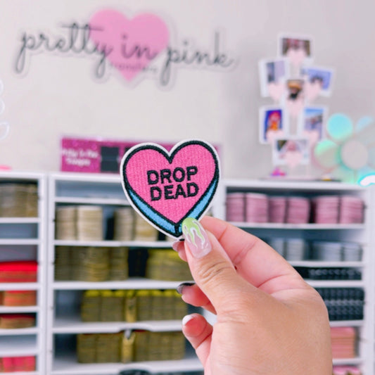 Drop Dead Blue & Pink Heart - Embroidered Patch