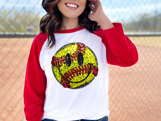 Softball Smiley Faux Sequins