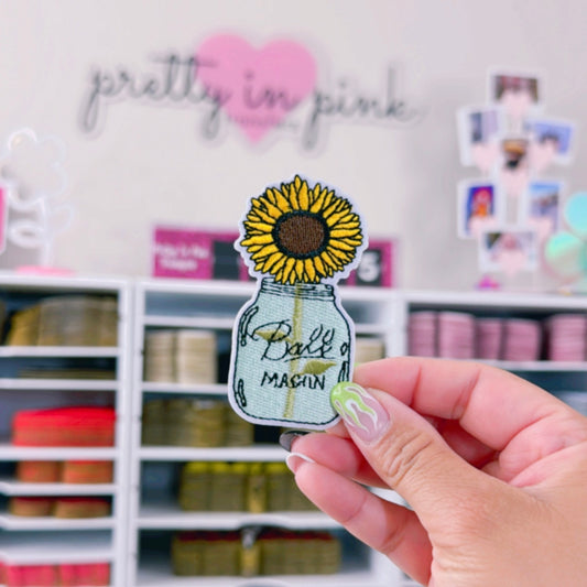 Sunflower Ball Jar - Embroidered Patch