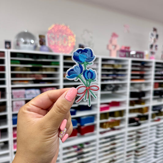 Blue Flowers & Bow - Embroidered Patch