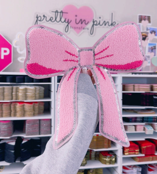 Pretty In Pink Bow - Chenille Patch (PRE-ORDER ENTIRE ORDER WILL SHIP 14 BUSINESS DAYS FROM ORDER DATE)