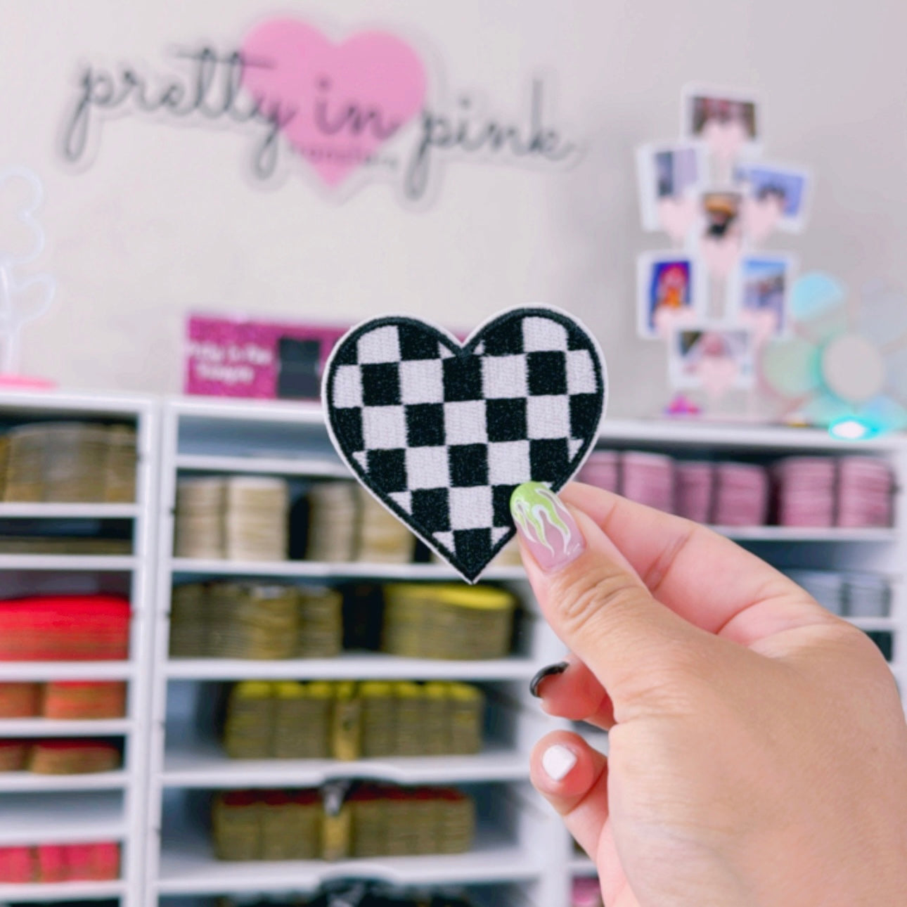 Black & White Checkered Heart - Embroidered Patch