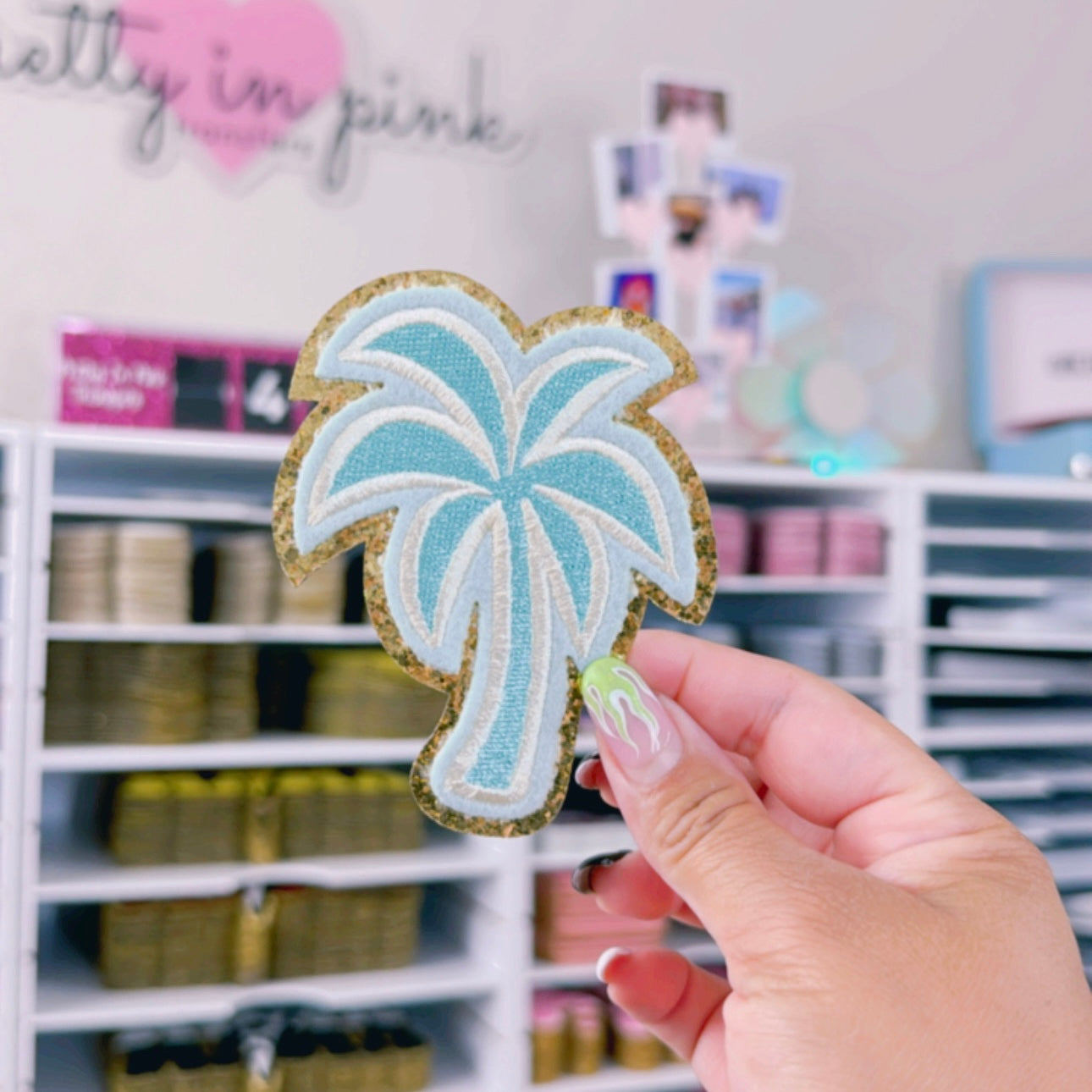 Mint Palm Tree - Glitter & Embroidered Patch