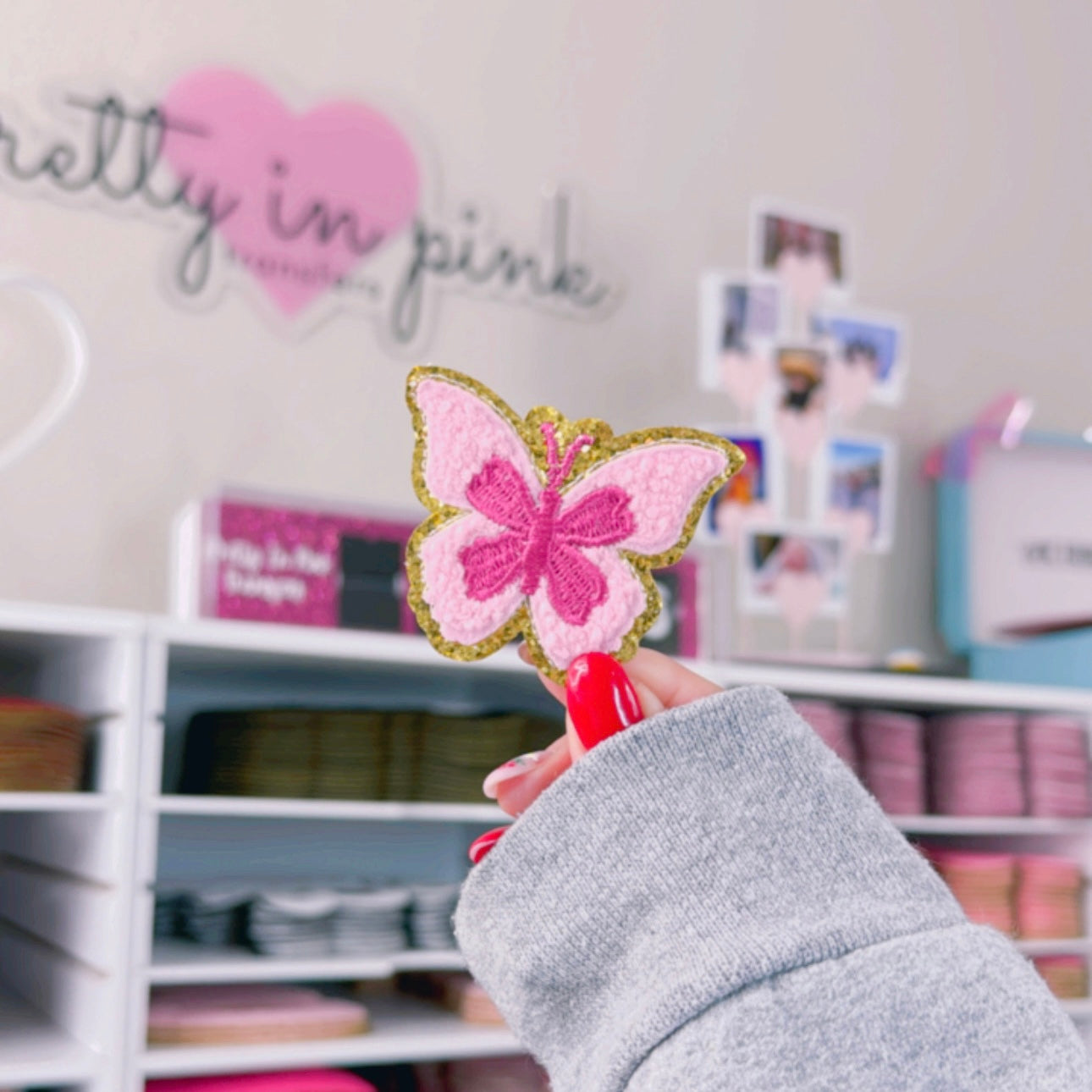 Pink Butterfly - Chenille Patch