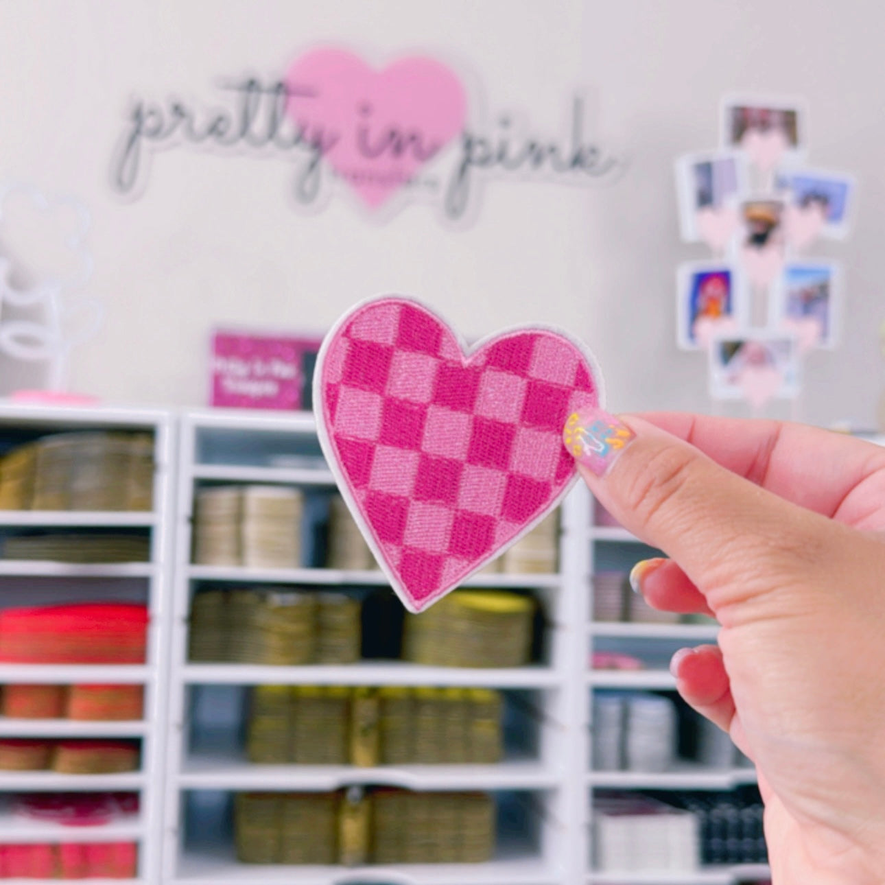 Pink Checkered Heart - Embroidered Patch