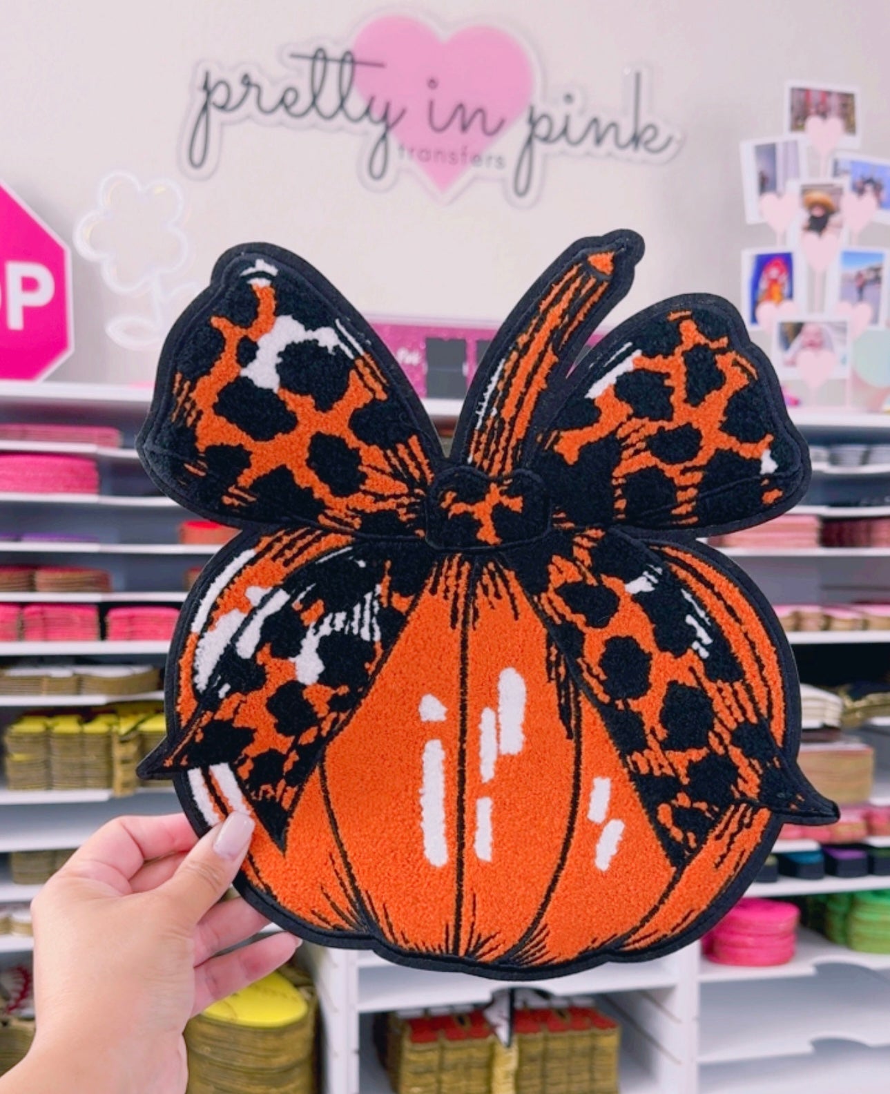 Cheetah Bow Pumpkin - Chenille Patch