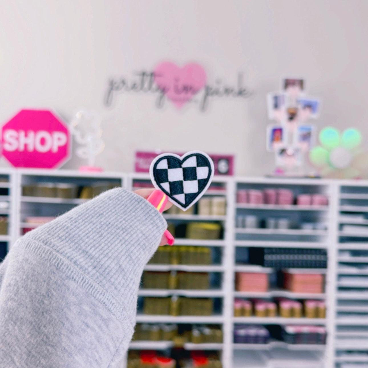 Small Black & White Checkered Heart - Embroidered Patch