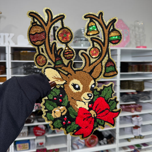 Reindeer Wreath - Chenille Patch