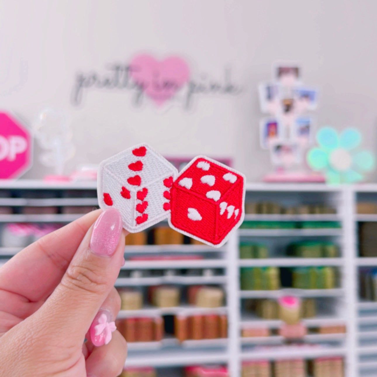 Red and White Heart Dice - Embroidered Patch