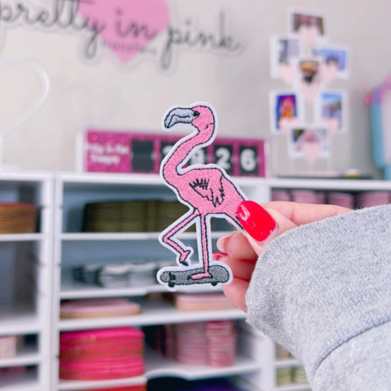 Skateboarding Flamingo - Embroidered Patch