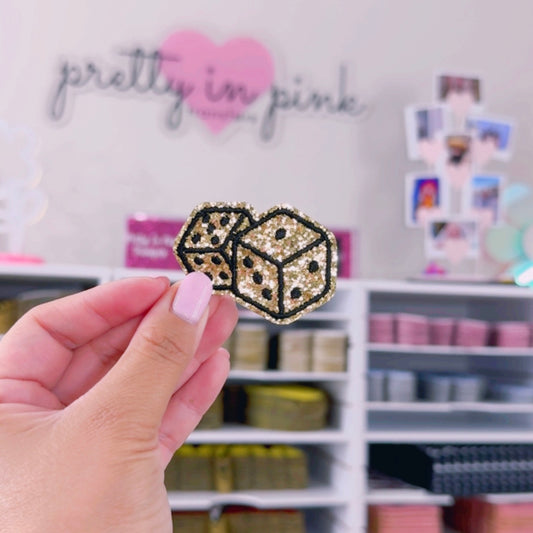 Gold Glitter Dice - Embroidered Patch