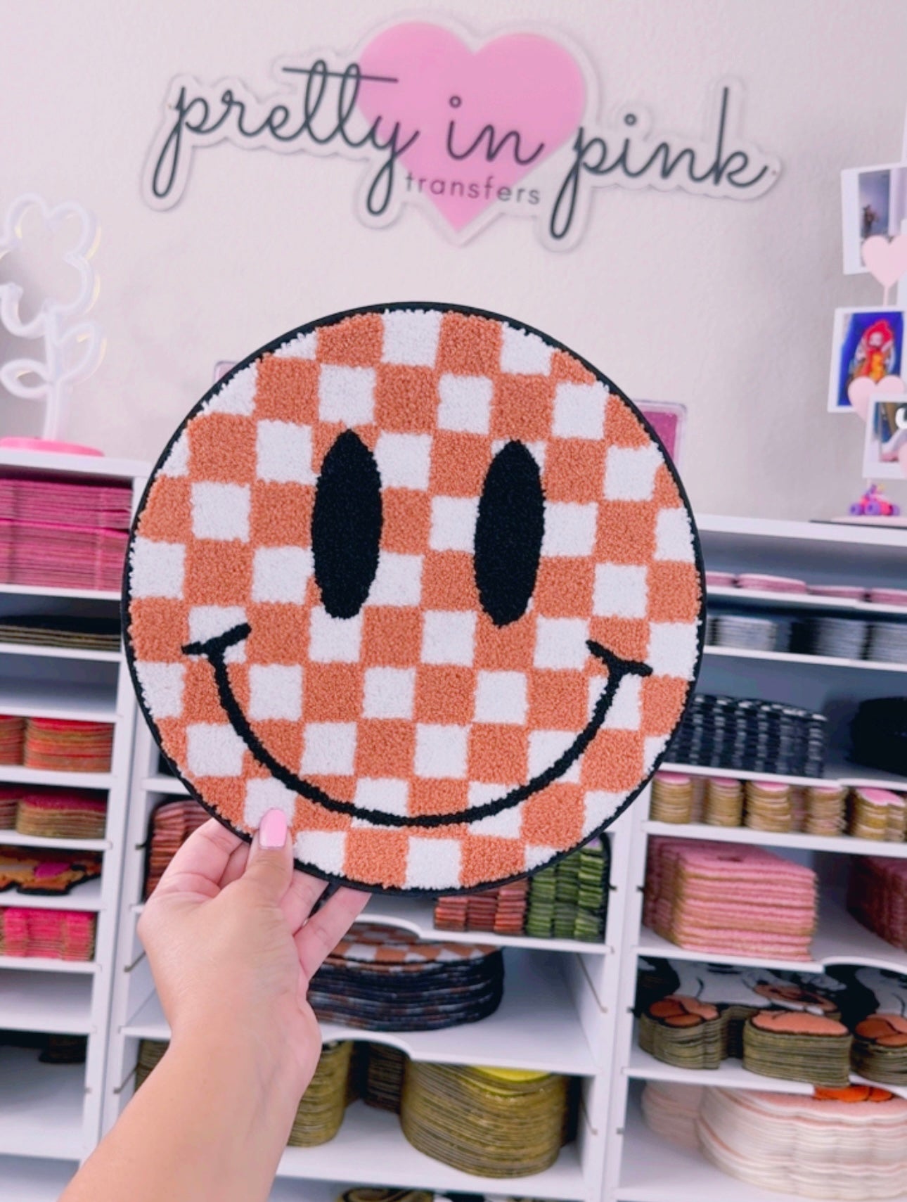 Tan Checkered Smiley - Chenille Patch