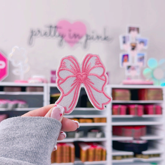 Light Pink Heart Bow - Embroidered Patch