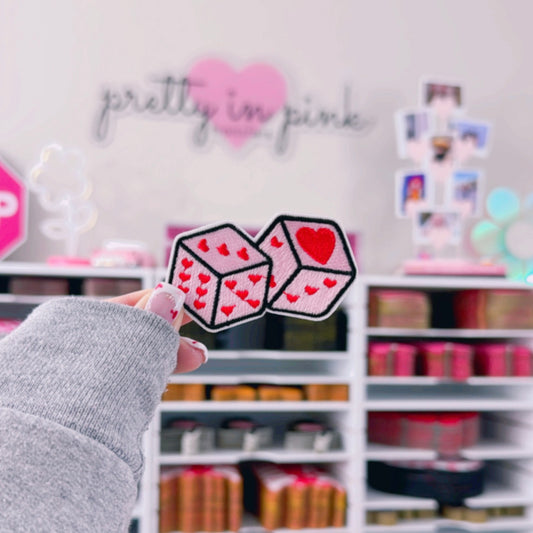 Pink Heart Dice - Embroidered Patch