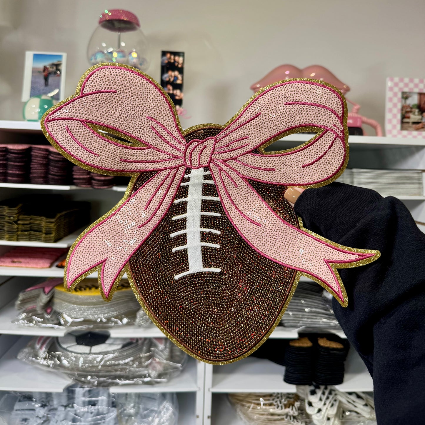 Football Bow - Sequin Patch