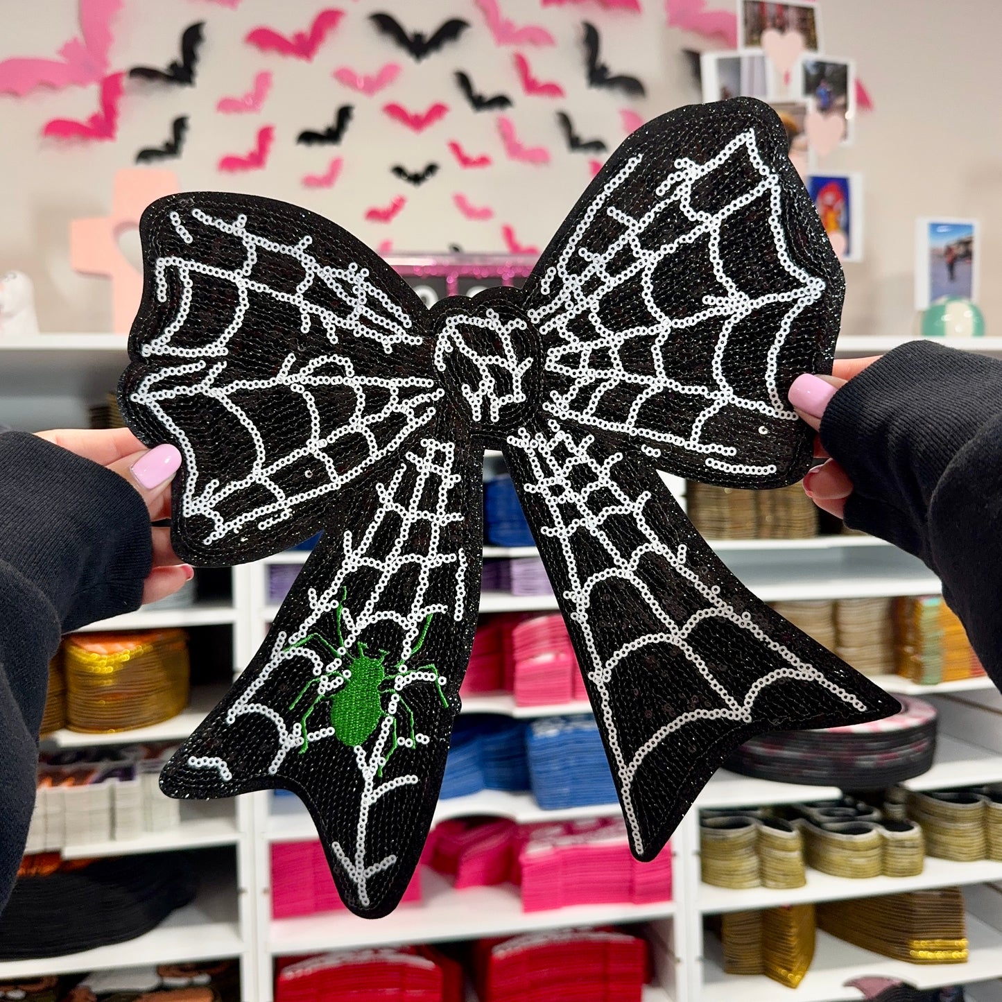 Spider Web Black Bow - Sequin Patch