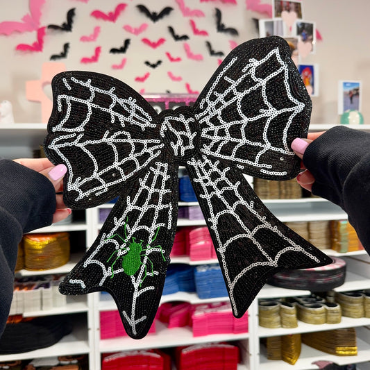 Spider Web Black Bow - Sequin Patch
