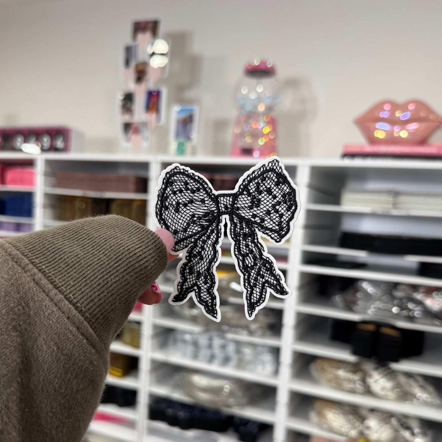 Black Lace Bow - Embroidered Patch