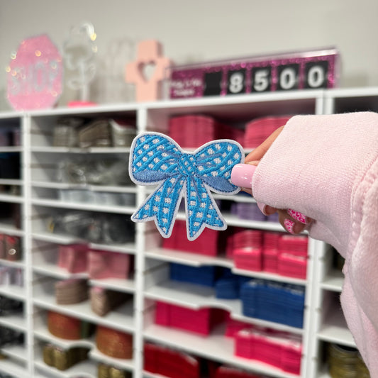 Blue Checkered Bow - Embroidered Patch