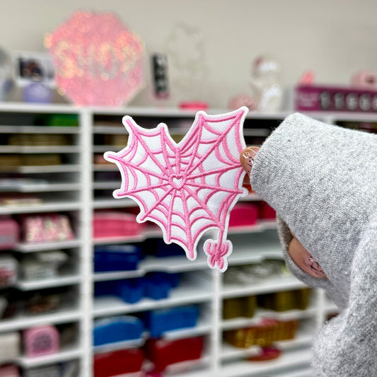 Pink Heart Spider Web - Embroidered Patch