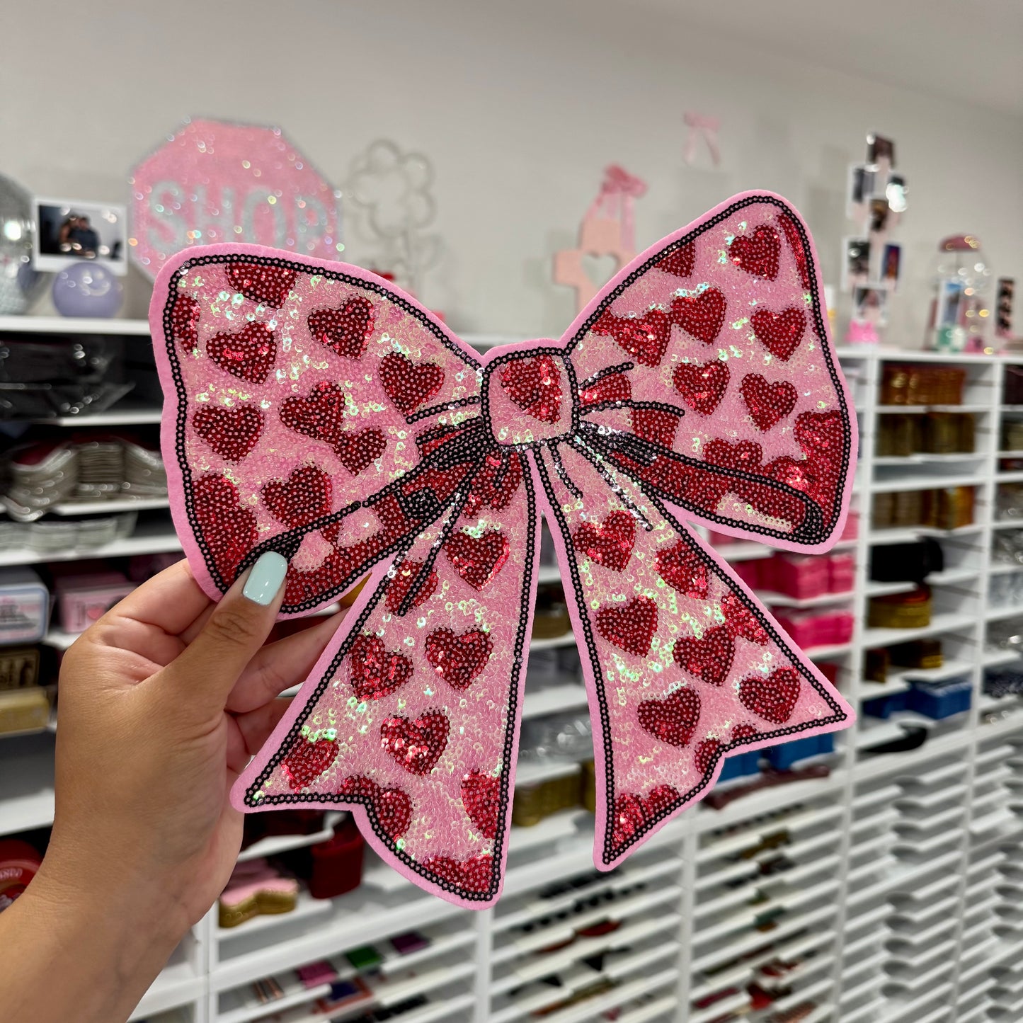 Heart Bow - Sequin Patch