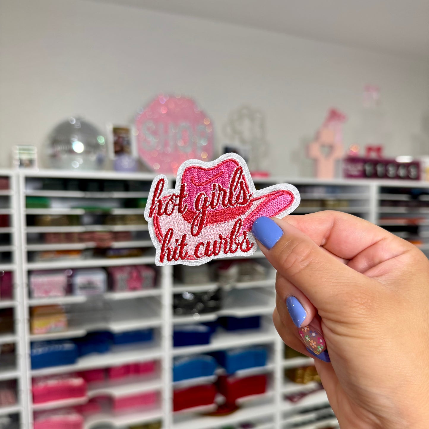Hot Girls Hit Curbs Cowboy Hat - Embroidered Patch