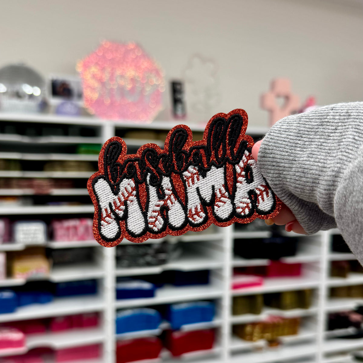Cursive Baseball Mama - Glitter & Embroidered Patch