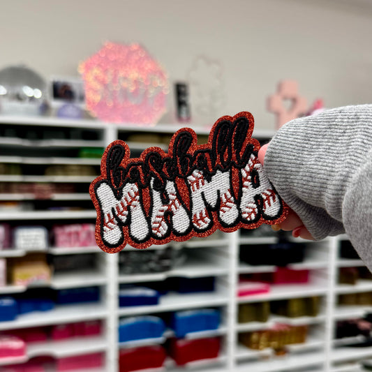 Cursive Baseball Mama - Glitter & Embroidered Patch