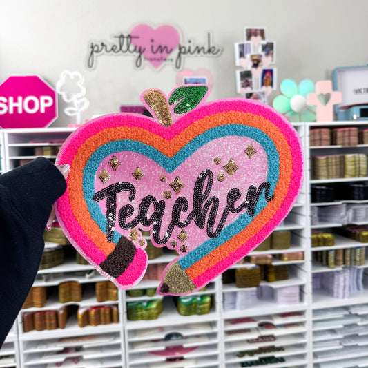 Teacher Pencil Heart - Chenille + Sequin Patch