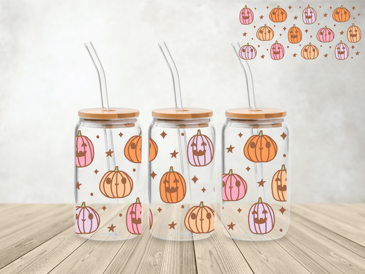 Pink & Purple Pumpkins (16 oz. Libbey Cup Wrap Transfer)